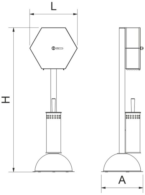 Dibujo técnico: Estación de higiene para WC con dispensador de papel y escobillero inox Fricosmos