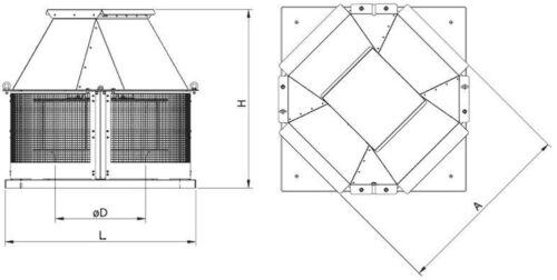 Dibujo técnico: Extractor exterior de tejado para humos de cocinas industriales Fricosmos