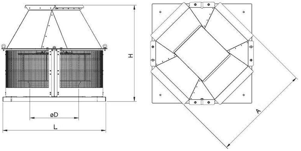 Dibujo técnico: Extractor exterior de tejado para humos de cocinas industriales Fricosmos