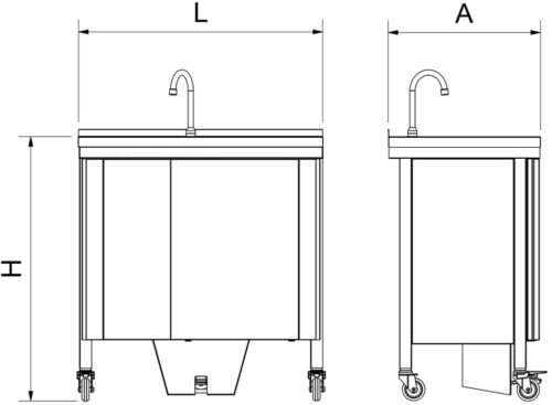 Dibujo técnico: Fregadero autónomo con una cubeta y escu rridor derecha Fricosmos