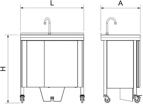 Dibujo técnico: Fregadero autónomo con una cubeta y escu rridor izquierda Fricosmos