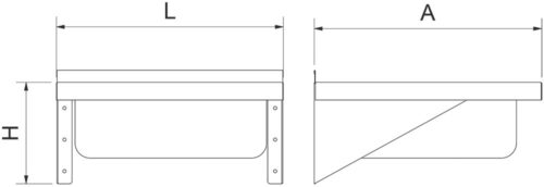 Dibujo técnico: Fregadero inox colgante con cartelas serie 450 1 cubeta Fricosmos 450x450 mm