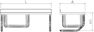 Dibujo técnico: Fregadero inox colgante con palomillas serie 500 1 cubeta 1 escurridor derecha Fricosmos 1000x500 mm