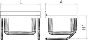 Dibujo técnico: Fregadero inox colgante con palomillas serie 500 1 cubeta Fricosmos 450x450 mm
