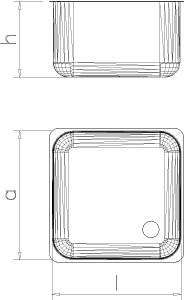 Dibujo técnico: Fregadero inox colgante con palomillas serie 500 1 cubeta Fricosmos 600x500 mm