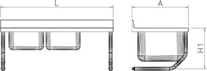 Dibujo técnico: Fregadero inox colgante con palomillas serie 500 2 cubetas 1 escurridor derecha Fricosmos 1200x500 mm