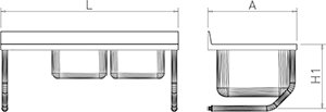Dibujo técnico: Fregadero inox colgante con palomillas serie 500 2 cubetas 1 escurridor izquierda Fricosmos 1200x500 mm