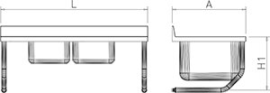 Dibujo técnico: Fregadero inox colgante con palomillas serie 600 2 cubetas 2 escurridores Fricosmos 2000x600 mm