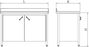 Dibujo técnico: Fregadero inox con puertas abatibles serie 500 1 cubeta 1 escurridor izquierda Fricosmos 800x500 mm
