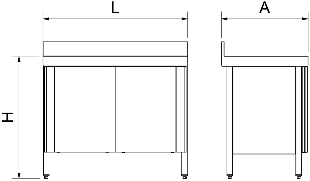 Dibujo técnico: Fregadero inox con puertas correderas serie 500 1 cubeta 1 escurridor derecha Fricosmos 1000x500 mm