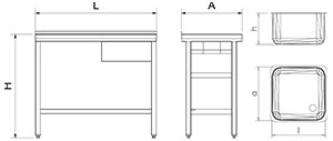 Dibujo técnico: Fregadero inox con soporte sin entrepaño serie 550 1 cubeta 1 escurridor izquierda faldón parcial Fricosmos 1000x550 mm