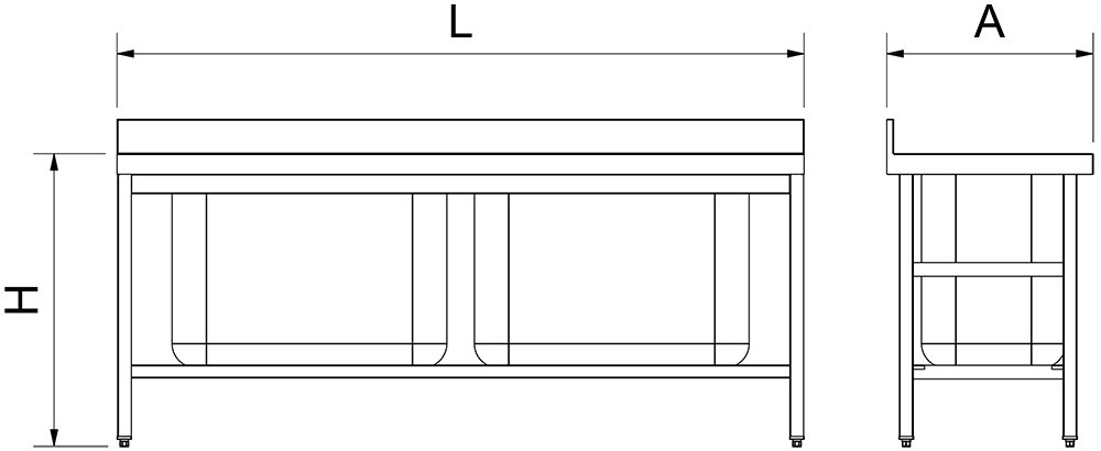 Dibujo técnico: Fregadero inox de capacidad extra grande 2 cubetas Fricosmos 2000x600 mm