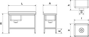 Dibujo técnico: Fregadero inox especial para escayolas cubeta a izquierda Fricosmos