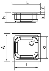 Dibujo técnico: Fregadero inox para acoplar a mueble serie 600 1 cubeta Fricosmos 600x600 mm