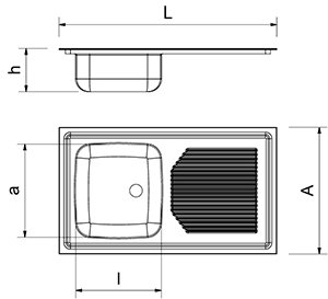 Dibujo técnico: Fregadero inox para encastrar serie 500 2 cubetas 1 escurridor derecha Fricosmos 1160x500 mm