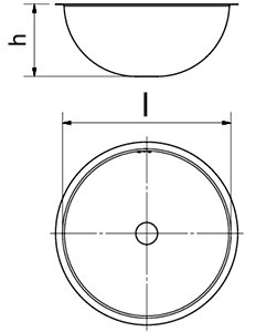 Dibujo técnico: Fregadero inox redondo soldado a mesa Fricosmos 390 mm