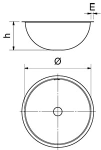 Dibujo técnico: Fregadero inox semiesférico Fricosmos ø390 mm