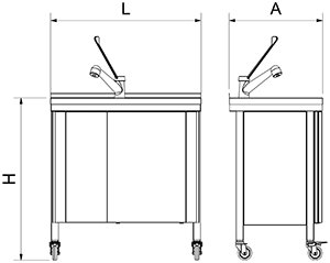 Dibujo técnico: Fregadero portátil automático agua fría y caliente y escurridor izquierda Fricosmos