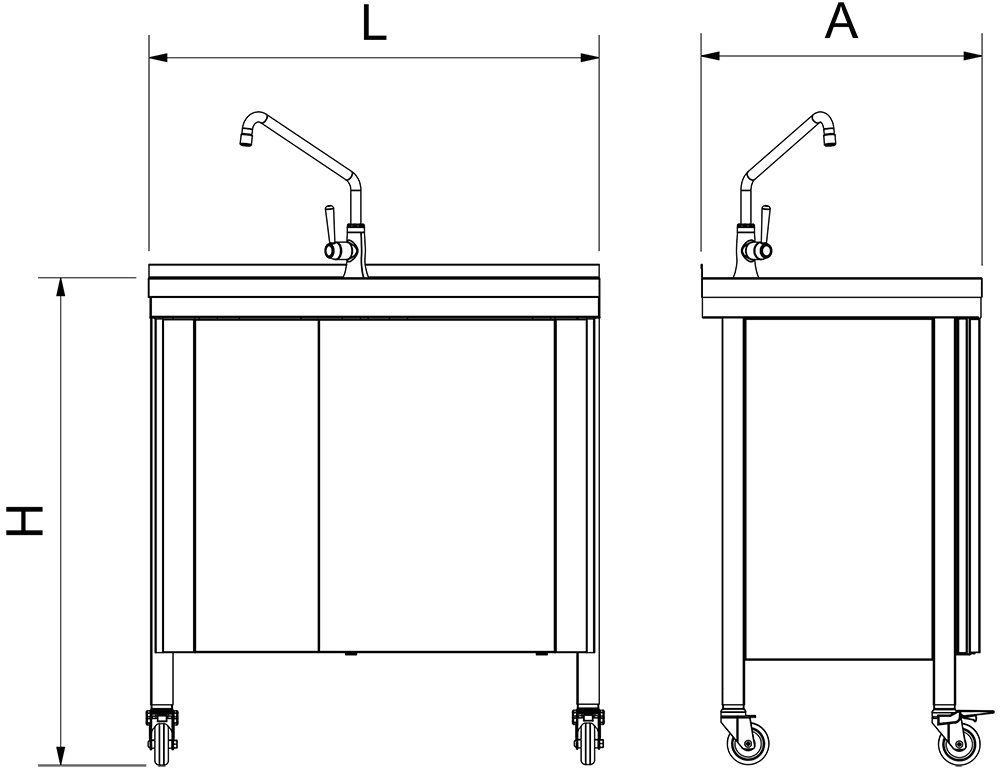 Dibujo técnico: Fregadero portátil automático agua fría y escurridor derecha Fricosmos