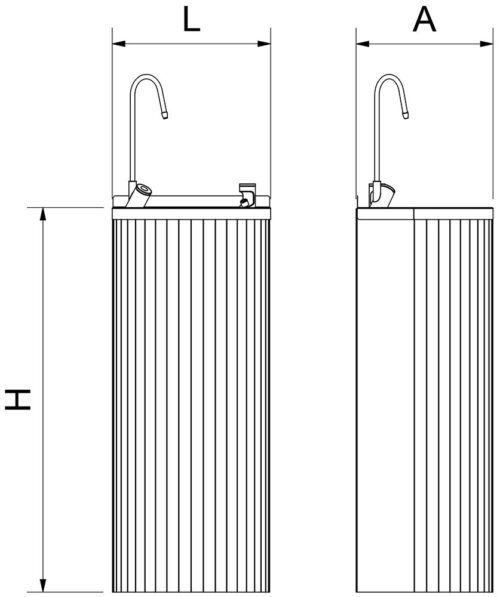Dibujo técnico: Fuente de agua de columna con grifo electrónico sin contacto Fricosmos