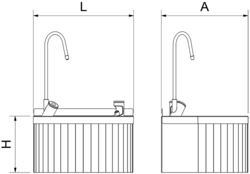 Dibujo técnico: Fuente de agua mural con grifo electrónico sin contacto Fricosmos