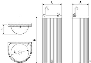 Dibujo técnico: Fuente de columna inox de pedal Fricosmos
