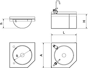 Dibujo técnico: Fuente mural inox de esquina Fricosmos