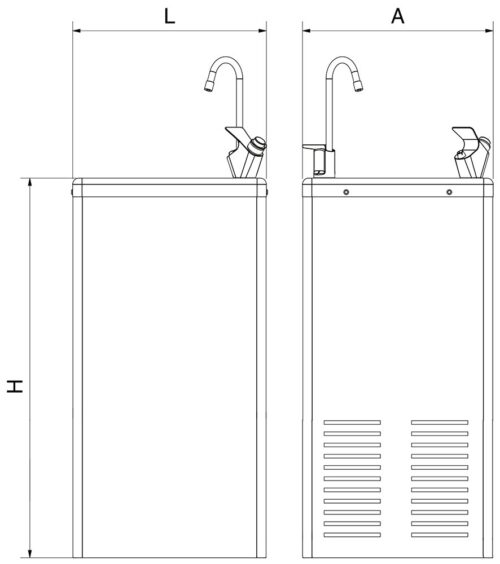Dibujo técnico: Fuente mural refrigerada de agua fría Cold Fricosmos