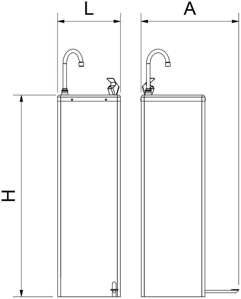 Dibujo técnico: Fuente refrigerada de agua fría Cold con grifo a pedal Fricosmos