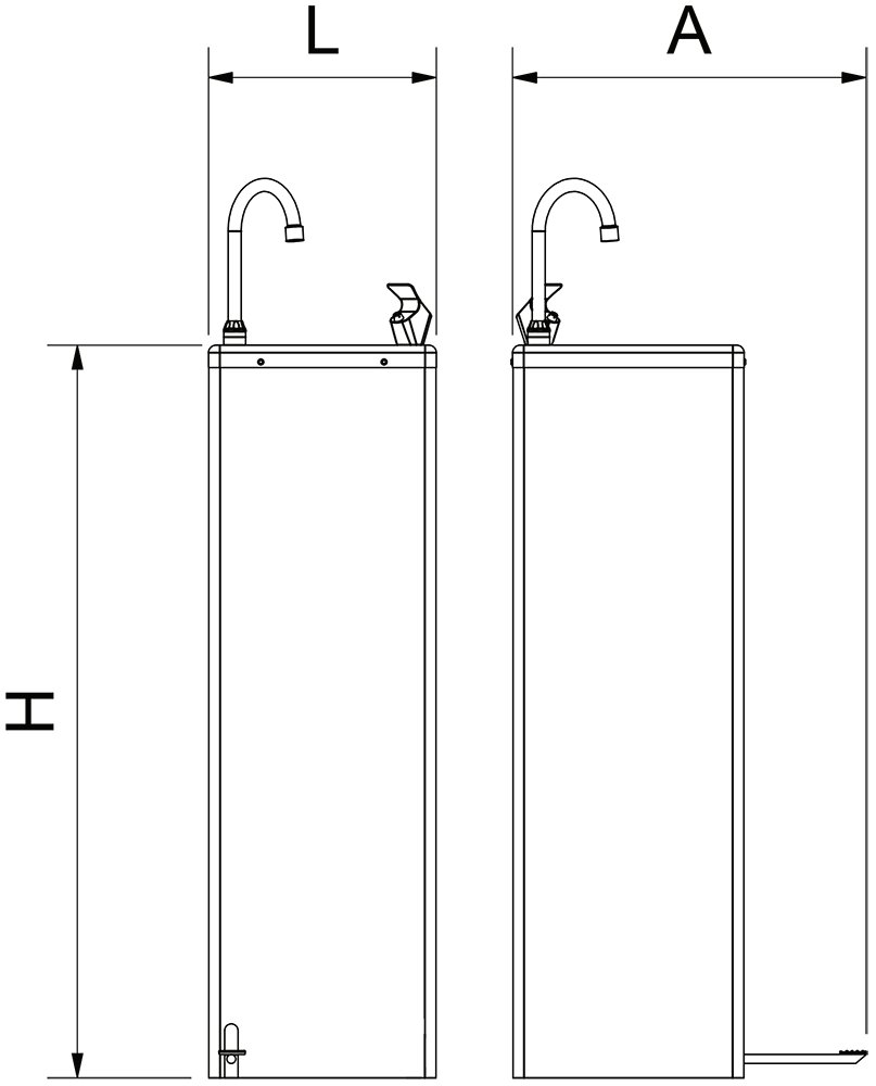 Dibujo técnico: Fuente refrigerada de agua fría Cold con llenajarras a pedal Fricosmos