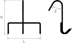 Dibujo técnico: Gancho de varilla inox con tres puntas Fricosmos