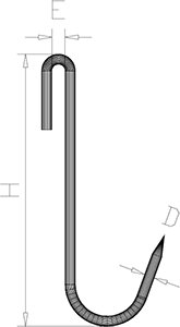 Dibujo técnico: Gancho de varilla inox modelo J de alambre de 10 y 14 mm Fricosmos mm