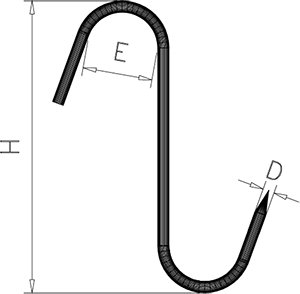Dibujo técnico: Gancho de varilla inox modelo S de alambre de 10 mm Fricosmos mm