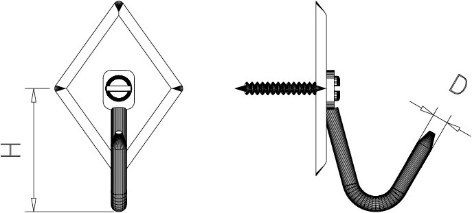 Dibujo técnico: Gancho de varilla inox para atornillar especial jamones Fricosmos