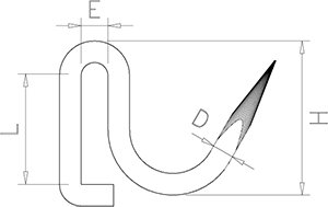 Dibujo técnico: Gancho forjado inox modelo pestaña Fricosmos