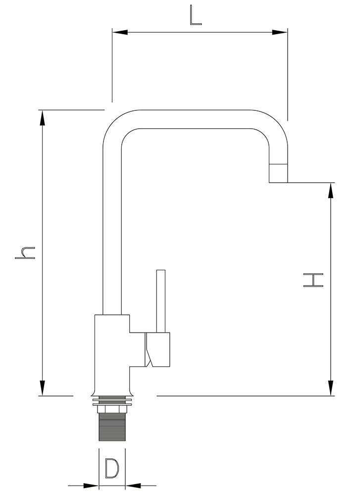 Dibujo técnico: Grifo abatible de acero inoxidable para fregadero bajo ventana Fricosmos 225x245 mm