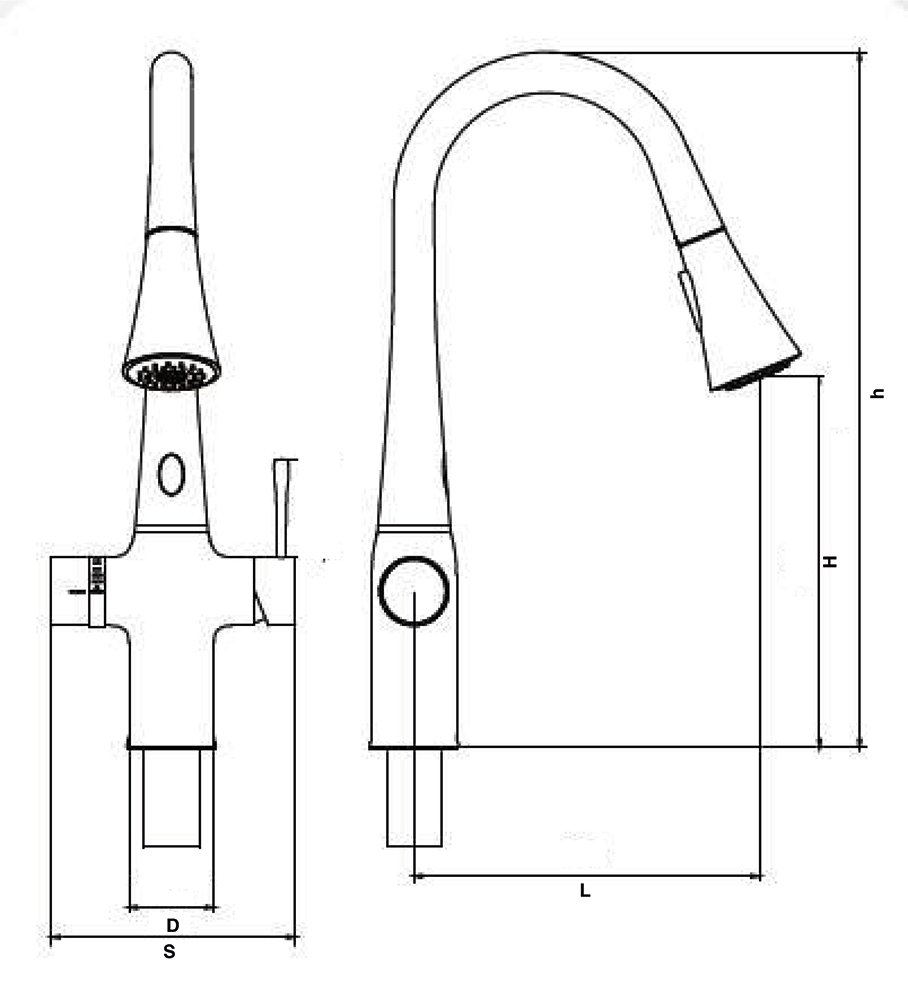 Dibujo técnico: Grifo de cocina inteligente contactless con selector de temperatura Fricosmos