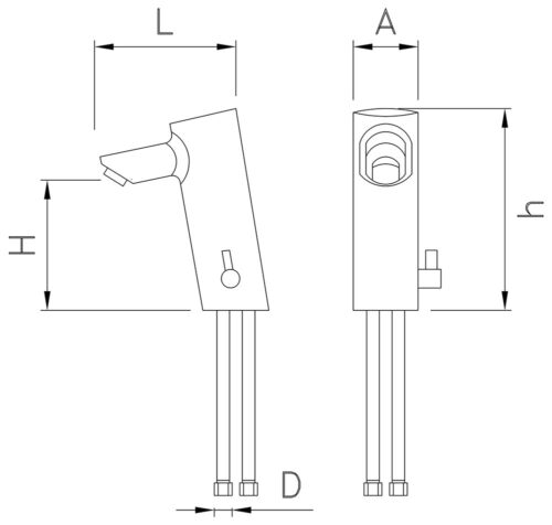 Dibujo técnico: Grifo de sobremesa electrónico con selector de temperatura a pilas Fricosmos