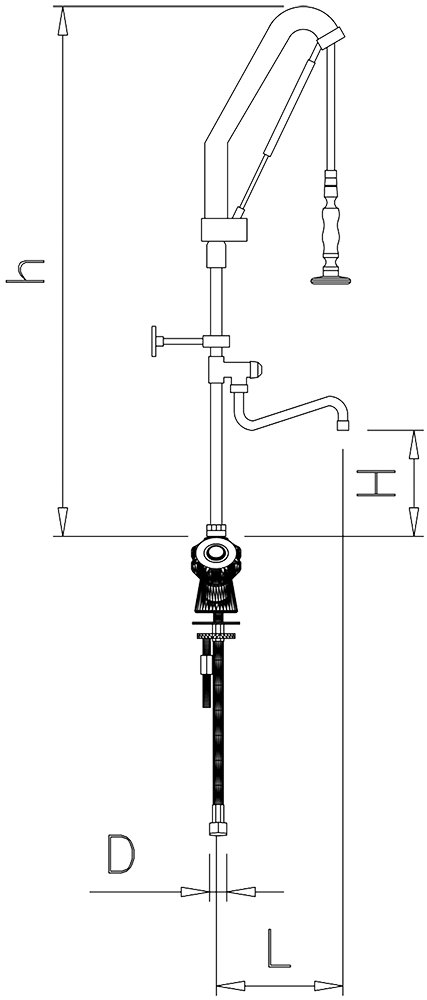 Dibujo técnico: Grifo ducha accionamiento extensible con caño Fricosmos