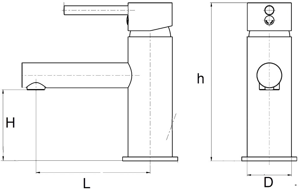 Dibujo técnico: Grifo lavabo alto inoxidable Serie Vega BK Fricosmos 110x210 mm