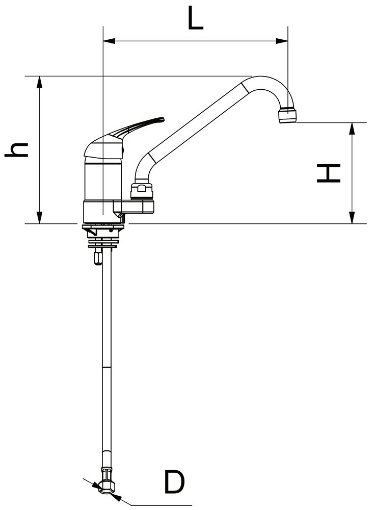Dibujo técnico: Grifo monomando sobremesa dos aguas caño frontal Fricosmos