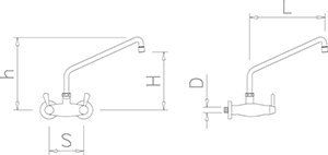 Dibujo técnico: Grifo mural 1/4 de vuelta de dos aguas Fricosmos