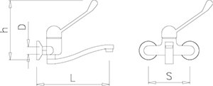 Dibujo técnico: Grifo mural monomando de codo dos aguas Fricosmos