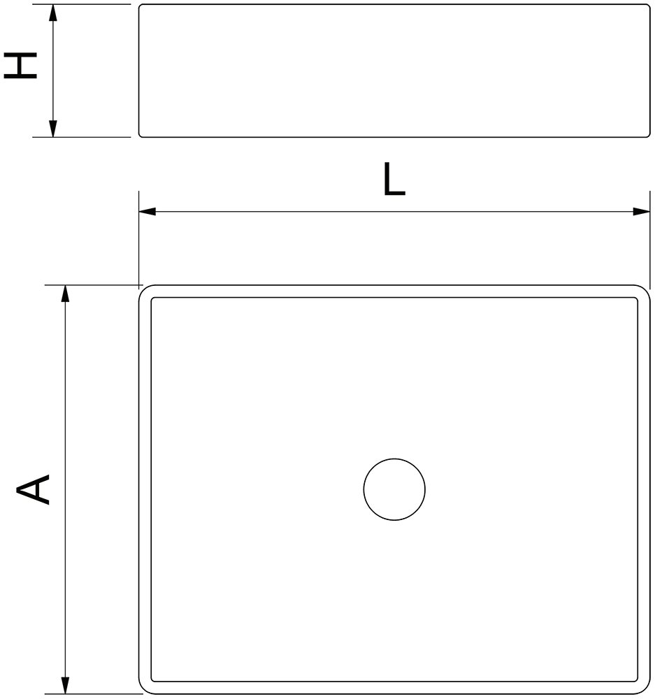 Dibujo técnico: Lavabo rectangular sobre encimera inox con recubrimiento PVD Serie Black Fricosmos