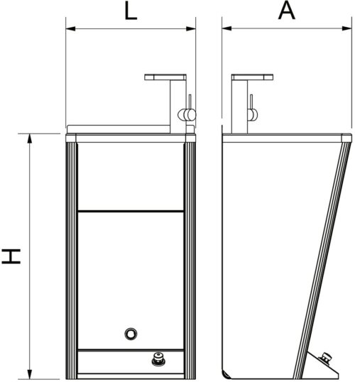 Dibujo técnico: Lavamanos autónomo portátil inox con agua caliente instantánea Serie GO Fricosmos