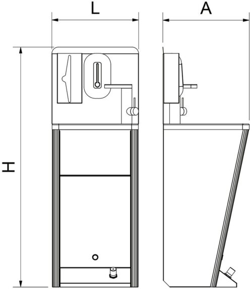 Dibujo técnico: Lavamanos integral con grifo calentador instantáneo Fricosmos