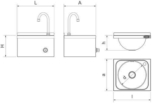 Dibujo técnico: Lavamanos mural inox Serie Black Fricosmos