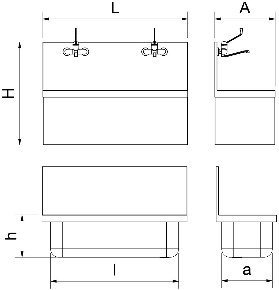 Dibujo técnico: Lavamanos quirúrgico con grifos mixtos Fricosmos