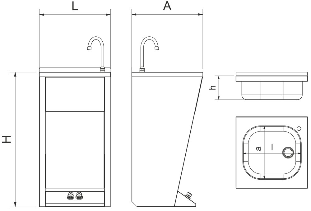 Dibujo técnico: Lavamanos registrable con pedestal doble pulsador agua fría y caliente Fricosmos