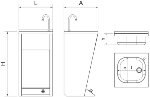 Dibujo técnico: Lavamanos registrable con pedestal Serie Black Fricosmos